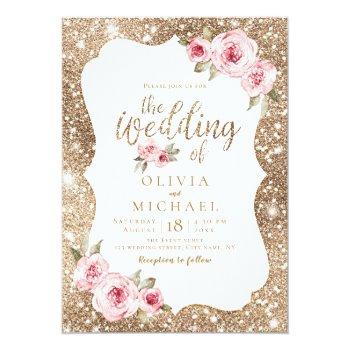 Small Sparkle Gold Glitter And Pink Floral Wedding Front View