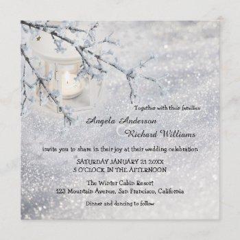 sparkling snow lantern winter wedding invitation