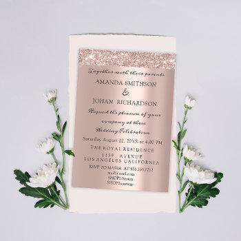 sparkly glitter rose gold elegant wedding glitter invitation