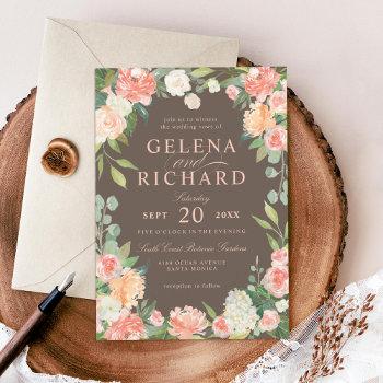 spring blush and peach watercolor florals wedding invitation