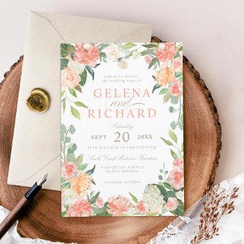 spring blush and peach watercolor florals wedding invitation