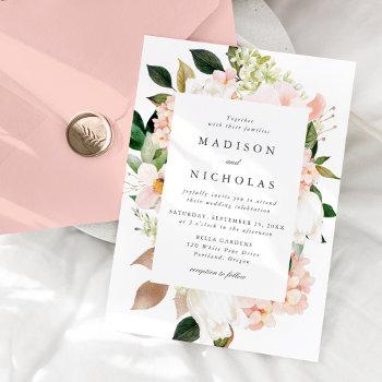 spring blush floral frame wedding invitation