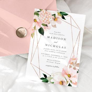 spring blush floral geometric frame wedding invitation
