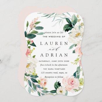 spring blush floral wreath wedding invitation