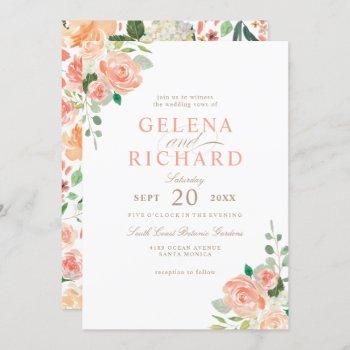 spring blush peach watercolor floral wedding invitation