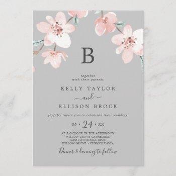 Small Spring Cherry Blossom | Gray Monogram Wedding Front View