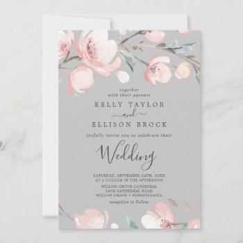 spring cherry blossom | gray wedding invitation