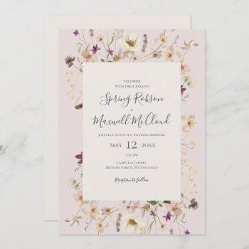 spring wildflower frame blush casual wedding invitation