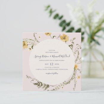 spring wildflower wreath blush square wedding invitation
