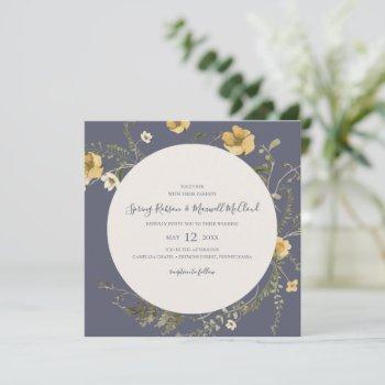 spring wildflower wreath purple square wedding invitation