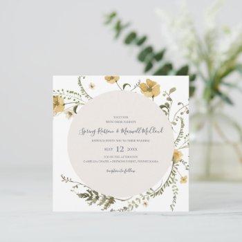 spring wildflower wreath white square wedding invitation