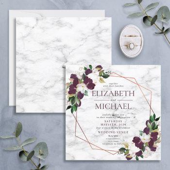 square burgundy copper geometric marble wedding invitation