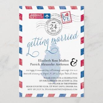 st. lucia airmail wedding invitation
