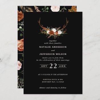 stag rust terracotta floral rustic elegant modern  invitation
