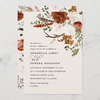 stag terracotta floral rustic elegant modern invitation
