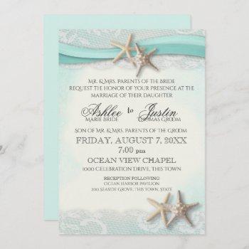 Small Starfish And Lace Beach Watercolor Aqua Wedding Front View
