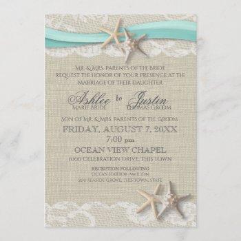 Small Starfish And Lace Rustic Beach Aqua Wedding Front View