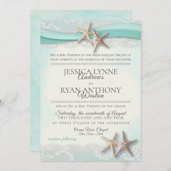 starfish and lace vintage beach wedding invitation
