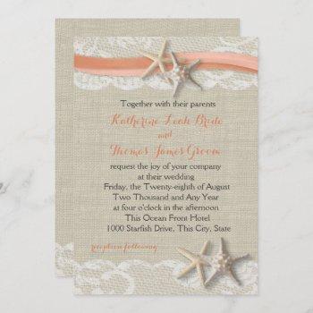 Small Starfish And Ribbon Vintage Beach Coral Wedding Front View