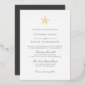 starfish elegant ocean beach wedding gold   foil invitation