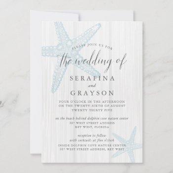 starfish tropical rustic beach blue wedding  invit invitation