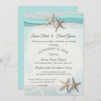 starfish tropical vintage beach turquoise wedding invitation