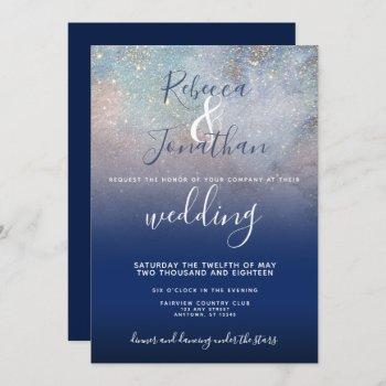 starry night navy and gold wedding invitation