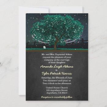 string light oak tree wedding invitations