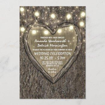 string lights + oak tree bark wedding invitations