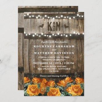 string lights | rustic country barrel wedding invitation