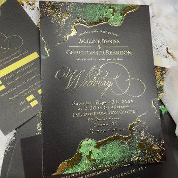 stunning emerald bronze wedding gold foil invitation