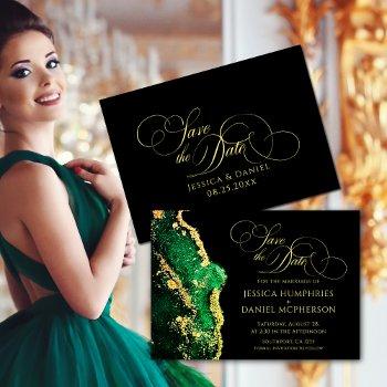 Small Stunning Emerald Green Black Gold Wedding Save The Date Front View