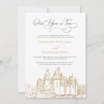 stylish castle once upon a time fairy tale wedding invitation