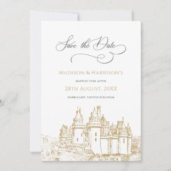 stylish castle once upon a time fairy tale wedding save the date