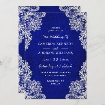 stylish floral lace royal blue wedding invitation