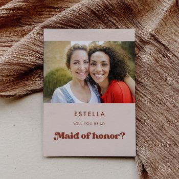 Small Stylish Retro Peach Maid Of Honor Proposal Front View