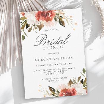 subtle red and white floral bouquet bridal brunch invitation