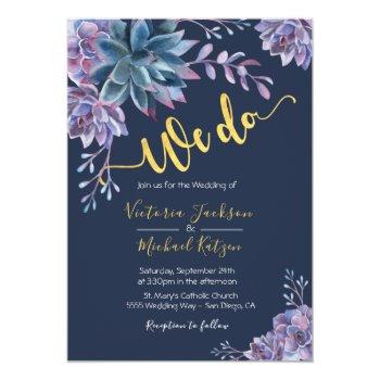 Small Succulent Gold Navy Watercolor Wedding Front View