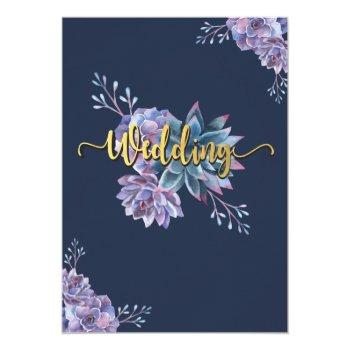 Small Succulent Gold Navy Watercolor Wedding Back View