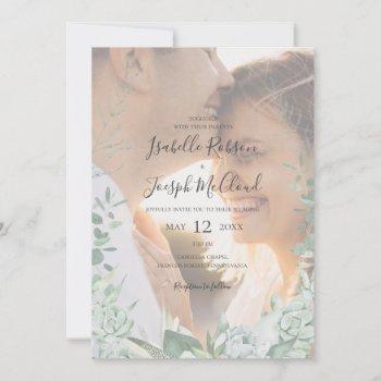 succulent greenery faded photo all in one wedding invitation
