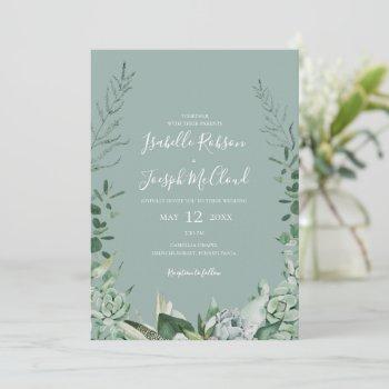 succulent greenery | sage green all in one wedding invitation