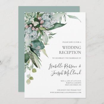 succulent greenery | sage green wedding reception invitation