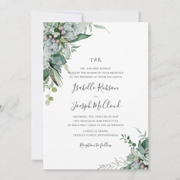 succulent greenery | traditional monogram wedding invitation