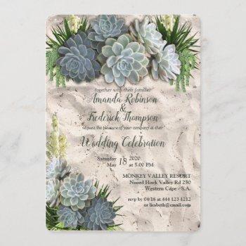 succulent hues of pale blues& wedding invitation