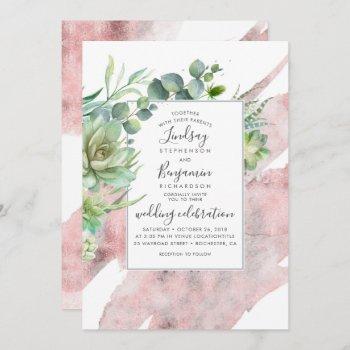 Small Succulents And Rose Gold Watercolor Wedding Front View