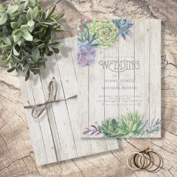 succulents and rustic wood wedding id515 invitation