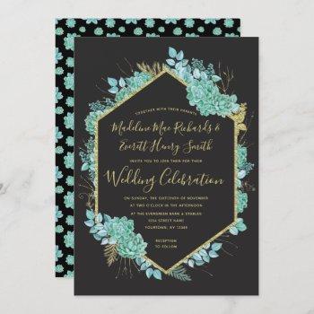succulents gold frame any color wedding invitation