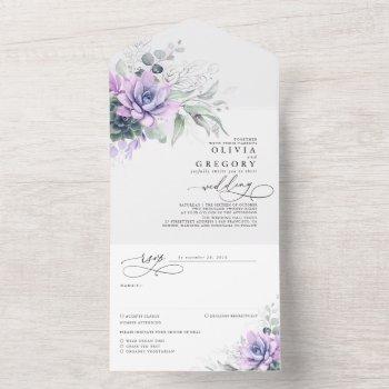 succulents greenery and silver leaves wedding  all in one invitation