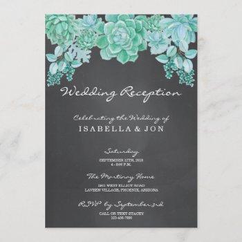 succulents on chalkboard wedding reception only invitation
