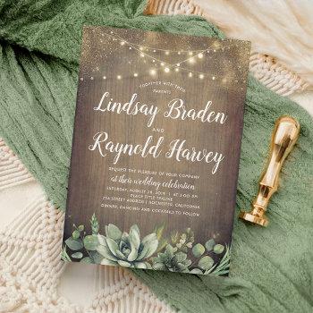 succulents | rustic greenery country barn wedding invitation